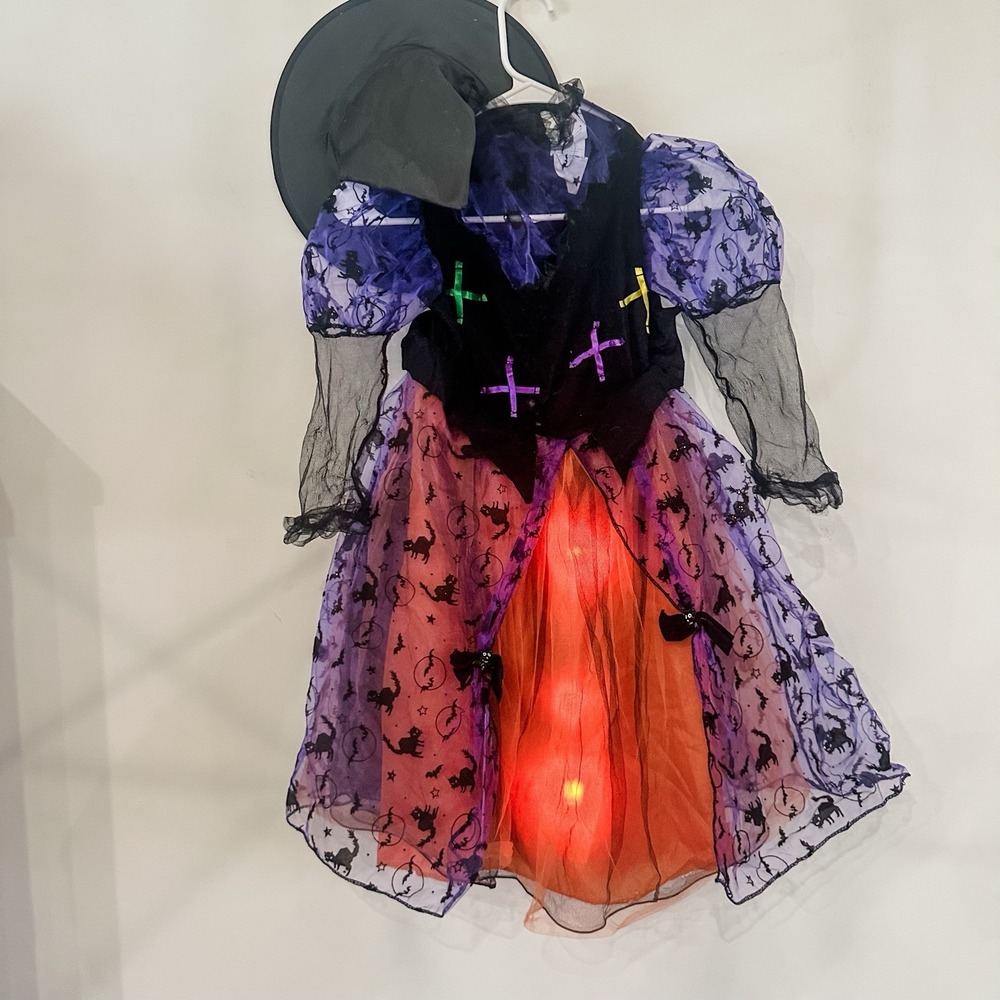 Rubie's Purple & Orange Witch Halloween Costume Dress girls Small 4-6 Light Up
